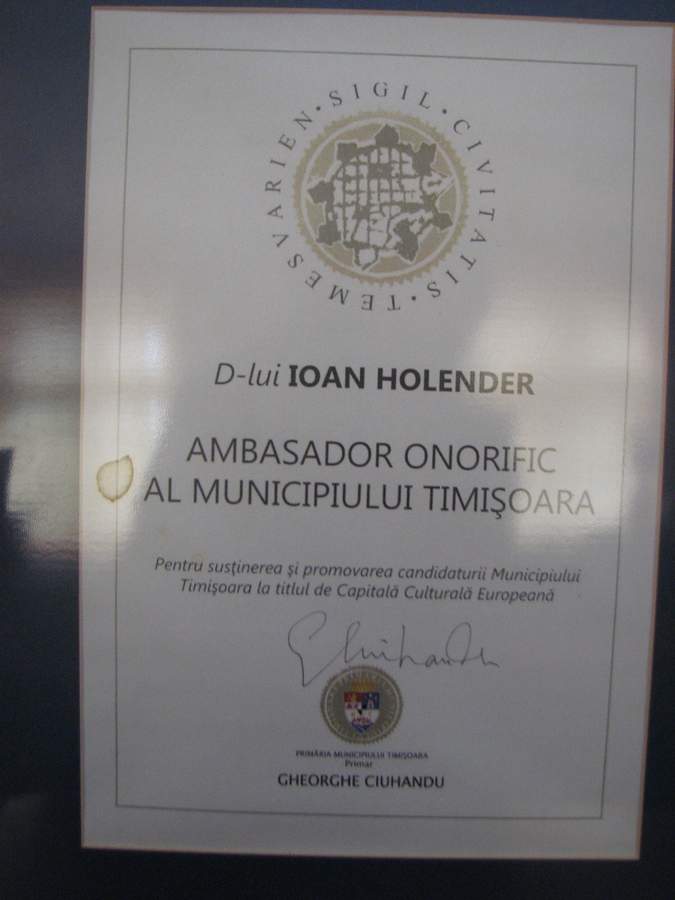 brevetul de ambasador onorific pentru Ioan Holender